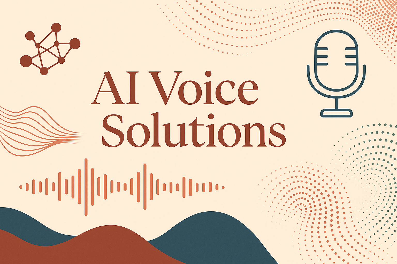 Have the text read, "AI Voice Solutions" and make the colours complementary with  Hex: FBF7EF 